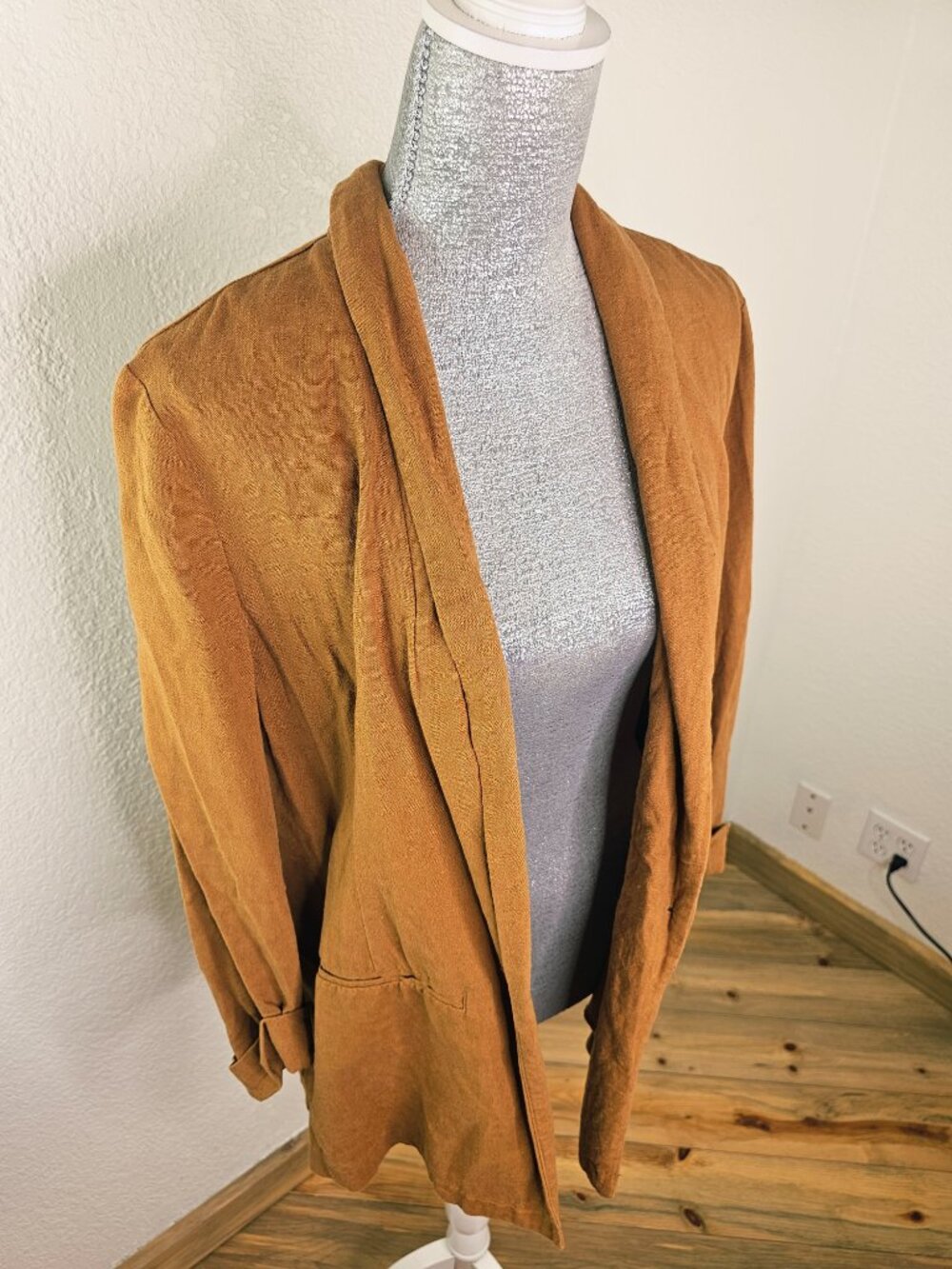 Old Navy Linen Rust-Brown Open-Front Blazer